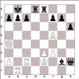 1. d4 Rf6 2. c4 e6 3. Rf3 d5 4. Rc3 Bb4 5. Bg5 h6 6. Bxf6 Dxf6 7. Db3...