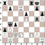1. d4 Rf6 2. Bg5 e6 3. e4 h6 4. Bxf6 Dxf6 5. c3 d6 6. Bd3 Dg6 7. Rf3 e5...